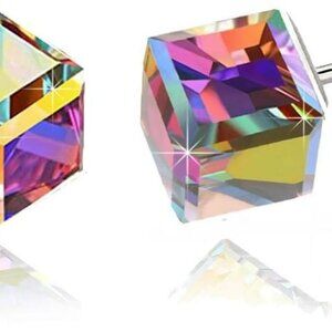 Cube Austrian Crystal Drop Stud Earrings for Women Fashion S925 Sterling Silver
